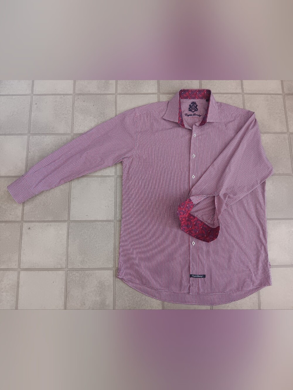 English Laundry Mens Button Down Shirt 16.5 32/33 Red Blue Mini Check Paisley
